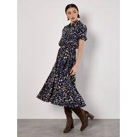 Apricot Women's Scattered Squares Shirt Midi Dress in Navy | Size: 16