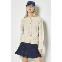 Apricot Women's Cable Knit Button-Down Cardigan in Stone | Size: 12