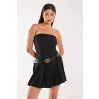 Pink Vanilla Women's Dogtooth Belt Pleat Dress in Black | Size: 10