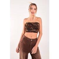 Pink Vanilla Women's Mesh Animal Print Bandeau Top in Brown | Size: Large