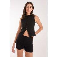 Pink Vanilla Women's Pinstripe Button Front Longline Waistcoat in Black | Size: Small