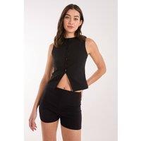 Pink Vanilla Women's Pinstripe Button Front Longline Waistcoat in Black | Size: Large