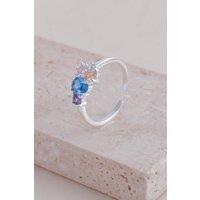 Mia Gioielli Women's Sterling Silver Colourful CZ Cluster Adjustable Sparkly Ring