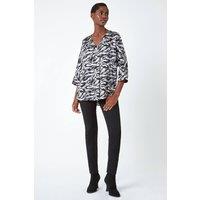 Roman Women's Animal Print Button Detail V-Neck Top in Silver | Size: 10