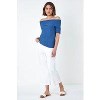 Roman Women's Textured Stretch Bardot Top in Mid Blue | Size: 20