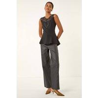 Roman Women's Lace Ponte Peplum Top in Black | Size: 20