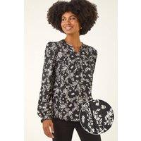 Roman Women's Floral Print Long Sleeve Top in Black | Size: 16