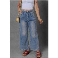 Everyday The Label Women's Ashleigh Blue Washed Pleated Detail Wide Leg Jeans in Pale Blue | Size: 14