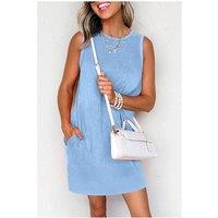 Everyday The Label Women's Beau Blue Mineral Wash Tank Mini Dress with Pockets in Pale Blue | Size: Medium