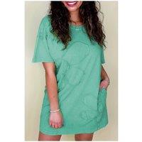 Everyday The Label Women's Mint Green Mineral Wash Flower Patchwork Mini T-Shirt Dress | Size: Medium