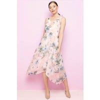 Roman Women's Floral Chiffon Frill Midi Dress in Light Pink | Size: 14