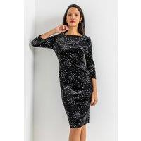 Roman Women's Glitter Star Print Velvet Shift Dress in Black | Size: 20