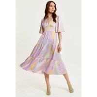 Liquorish Women's Abstract Zebra Print Midi Dress in Lilac with Kimono Sleeves | Size: 16