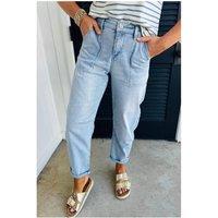 Everyday The Label Women's Beau Blue High Rise Barrel Relaxed Patch Pocket Jeans in Pale Blue | Size: 14