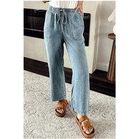 Everyday The Label Women's Myosotis Mineral Wash Drawstring Waist Loose Straight Denim Pants in Pale Blue | Size: 14