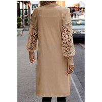 Everyday The Label Women's Parchment Lace Patchwork Ribbed Knit Open Front Duster Cardigan in Ecru | Size: Small