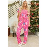 Everyday The Label Women's Rose Christmas Tree Print V Neck Tee & Pants Lounge Set | Size: Medium