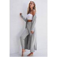 Everyday The Label Women's Light Grey Split Long Cardigan & Skinny Pants Lounge Set | Size: Medium
