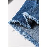 Everyday The Label Women's Sail Blue High Waist Button Fly Seamed Raw Hem Flare Jeans in Mid Blue | Size: 8