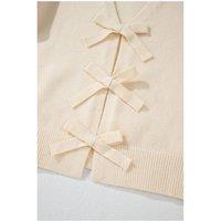 Everyday The Label Women's Jet Stream Bowknot Front Loose V Neck Knitted Cardigan in Cool White | Size: Small