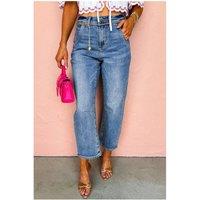 Everyday The Label Women's Dusk Blue High Waist Straight Leg Ankle Jeans in Mid Blue | Size: 18