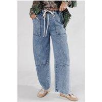 Everyday The Label Women's Ashleigh Blue Acid Wash Exposed Seam Drawstring High Waist Jeans in Pale Blue | Size: 6