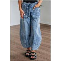 Everyday The Label Women's Myosotis Large Patch Pocket Drawstring Paperbag Waist Barrel Jeans in Pale Blue | Size: 8