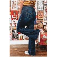 Everyday The Label Women's Sail Blue Western Stitch Patched Pocket Bootcut Jeans in Mid Blue | Size: 12