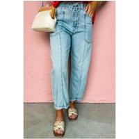 Everyday The Label Women's Myosotis Exposed Stitch Detail Drawstring Barrel Jeans in Pale Blue | Size: 14