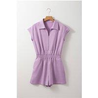 Everyday The Label Women's Orchid Bouquet Short Sleeve Zipper Collared Elastic High Waist Romper in Lilac | Size: Small