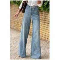 Everyday The Label Women's Dusk Blue Acid Wash Extra Wide Leg High Waist Long Jeans in Mid Blue | Size: 8