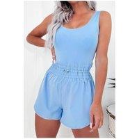 Everyday The Label Women's Myosotis Plain Sleeveless Loop Drawstring Cinched Waist Romper in Pale Blue | Size: Large