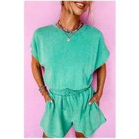 Everyday The Label Women's Sea Green Mineral Wash Drawstring Waist Hollow Out Back Short Sleeve in Teal | Size: Large