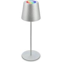 BRILONER Matt Chrome RGBW IP44 2.5W Rechargeable Table Lamp in Silver