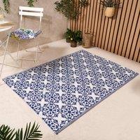 OHS Tiles Print Reversible Outdoor Garden Rug Waterproof Area Floor Mat in Blue | Size: 160 cm x 230 cm