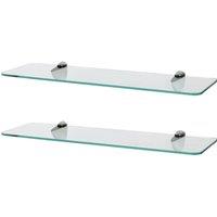 Harbour Housewares 2x Rounded Floating Glass Shelves - 50cm Bathroom Storage Display Unit in Silver