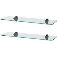 Harbour Housewares 2x Rounded Floating Glass Shelves - 50cm Bathroom Storage Display Unit in Black