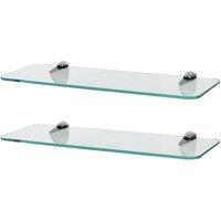 Harbour Housewares 2x Rounded Floating Glass Shelves - 40cm Bathroom Storage Display Unit in Silver