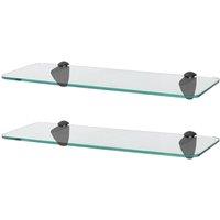 Harbour Housewares 2x Rounded Floating Glass Shelves - 40cm Bathroom Storage Display Unit in Black