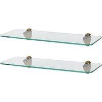 Harbour Housewares 2x Rounded Floating Glass Shelves - 40cm Bathroom Storage Display Unit in Gold