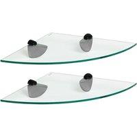 Harbour Housewares 2x Floating Glass Corner Shelves - 30cm Bathroom Storage Display Unit in Black