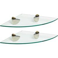 Harbour Housewares 2x Floating Glass Corner Shelves - 30cm Bathroom Storage Display Unit in Gold