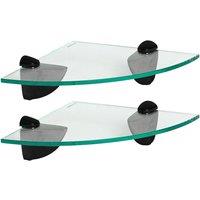 Harbour Housewares 2x Floating Glass Corner Shelves - 20cm Bathroom Storage Display Unit in Black