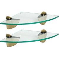 Harbour Housewares 2x Floating Glass Corner Shelves - 20cm Bathroom Storage Display Unit in Gold