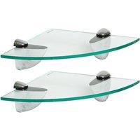 Harbour Housewares 2x Floating Glass Corner Shelves - 20cm Bathroom Storage Display Unit in Silver
