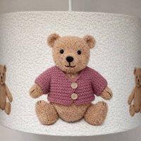 CGC Lighting Blake 30cm Oatmeal Linen Pink Teddy Bear Children's Lamp Shade in Natural