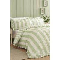 Catherine Lansfield 'Seersucker Frill Stripe' Duvet Cover Set in Green | Size: Single
