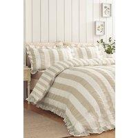 Catherine Lansfield 'Seersucker Frill Stripe' Duvet Cover Set in Natural | Size: Single
