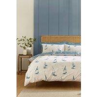 Catherine Lansfield 'Salcombe Boats' Reversible Duvet Cover Set in Light Blue | Size: Double