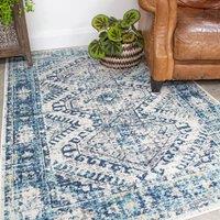 Kukoon Navy Blue Grey Geometric Medallion Bordered Rug | Size: 60 cm x 240 cm